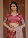 Dusty Rose Pink Banarasi Silk Saree with Intricate Paisley Zari Weaving & Tassel Detailing