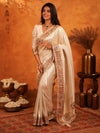 Ivory Cream Banarasi Silk Saree with Zari Weaving & Ornamental Embroidered Border | Classic Wedding & Festive Wear Saree with Blouse