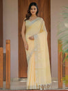 Butter Yellow Pure Handloom Cotton Saree with Golden Striped Weaving & Tassel Detailing