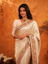 Ivory Cream Banarasi Silk Saree with Zari Weaving & Ornamental Embroidered Border | Classic Wedding & Festive Wear Saree with Blouse