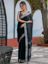 Classic Black Pure Handloom Cotton Saree with Silver Border & Tassel Detailing