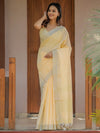 Butter Yellow Pure Handloom Cotton Saree with Golden Striped Weaving & Tassel Detailing