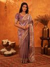 Dusty Mauve Banarasi Silk Saree with Intricate Zari Weaving & Rich Embroidered Border | Wedding & Festive Wear Saree with Blouse