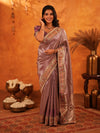 Dusty Mauve Banarasi Silk Saree with Intricate Zari Weaving & Rich Embroidered Border | Wedding & Festive Wear Saree with Blouse