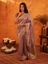 Dusty Mauve Banarasi Silk Saree with Intricate Zari Weaving & Rich Embroidered Border | Wedding & Festive Wear Saree with Blouse