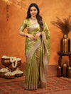 Mehendi Green Tissue Silk Embroidered Saree with Zari Motifs & Designer Border | Heavy Embroidered Blouse with Tassels | Wedding & Festive Wear Saree