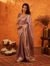 Dusty Mauve Banarasi Silk Saree with Intricate Zari Weaving & Rich Embroidered Border | Wedding & Festive Wear Saree with Blouse