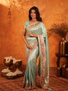 Mint Green Banarasi Silk Saree with Intricate Zari Weaving & Heavy Ornamental Embroidered Border | Festive & Wedding Wear Saree with Blouse