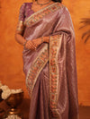 Dusty Mauve Banarasi Silk Saree with Intricate Zari Weaving & Rich Embroidered Border | Wedding & Festive Wear Saree with Blouse
