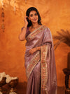 Dusty Mauve Banarasi Silk Saree with Intricate Zari Weaving & Rich Embroidered Border | Wedding & Festive Wear Saree with Blouse