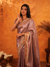 Dusty Mauve Banarasi Silk Saree with Intricate Zari Weaving & Rich Embroidered Border | Wedding & Festive Wear Saree with Blouse
