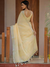 Butter Yellow Pure Handloom Cotton Saree with Golden Striped Weaving & Tassel Detailing