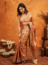 Rust Orange Tissue Silk Embroidered Saree with Zari Motifs & Designer Border | Heavy Embroidered Blouse with Tassels | Wedding & Festive Wear Saree
