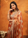 Rust Orange Tissue Silk Embroidered Saree with Zari Motifs & Designer Border | Heavy Embroidered Blouse with Tassels | Wedding & Festive Wear Saree