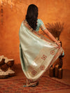 Mint Green Banarasi Silk Saree with Intricate Zari Weaving & Heavy Ornamental Embroidered Border | Festive & Wedding Wear Saree with Blouse