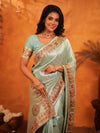 Mint Green Banarasi Silk Saree with Intricate Zari Weaving & Heavy Ornamental Embroidered Border | Festive & Wedding Wear Saree with Blouse