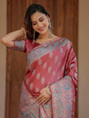 Dusty Rose Pink Banarasi Silk Saree with Intricate Paisley Zari Weaving & Tassel Detailing