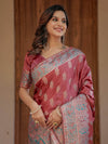 Dusty Rose Pink Banarasi Silk Saree with Intricate Paisley Zari Weaving & Tassel Detailing