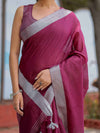 Wine Purple Pure Handloom Cotton Saree with Silver Border & Tassel Detailing