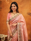 Peach Pink Banarasi Silk Embroidered Saree with Floral Border & Zari Weaving | Heavy Embroidered Blouse with Tassels | Wedding & Festive Wear Saree