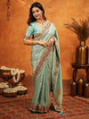 Aqua Green Banarasi Silk Embroidered Saree with Floral Border & Zari Weaving | Heavy Embroidered Blouse with Tassels | Wedding & Festive Wear Saree