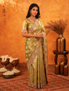 Mehendi Green Banarasi Silk Saree with Floral Zari Butti & Scalloped Embroidered Border | Festive & Wedding Wear Designer Saree