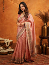 Peach Pink Banarasi Silk Embroidered Saree with Floral Border & Zari Weaving | Heavy Embroidered Blouse with Tassels | Wedding & Festive Wear Saree