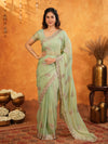 Mint Green Fendy Satin Embroidered Saree with Floral Work & Tassels | Soft Pastel Designer Saree with Heavy Embroidered Blouse