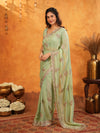Mint Green Fendy Satin Embroidered Saree with Floral Work & Tassels | Soft Pastel Designer Saree with Heavy Embroidered Blouse