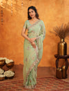 Mint Green Fendy Satin Embroidered Saree with Floral Work & Tassels | Soft Pastel Designer Saree with Heavy Embroidered Blouse