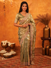 Olive Gold Banarasi Silk Saree with Floral Zari Butti & Scalloped Embroidered Border | Wedding & Festive Designer Saree