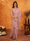 Pastel Baby Pink Fendy Satin Embroidered Saree with Rich Floral Border & Tassels | Designer Saree with Heavy Embroidered Blouse