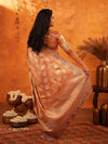 Rose Gold Banarasi Silk Saree with Floral Zari Butti & Scalloped Embroidered Border | Premium Wedding & Festive Wear Designer Saree