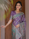Royal Lavender Purple Banarasi Silk Saree with Intricate Paisley Zari Weaving & Tassel Detailing