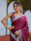 Wine Purple Pure Handloom Cotton Saree with Silver Border & Tassel Detailing