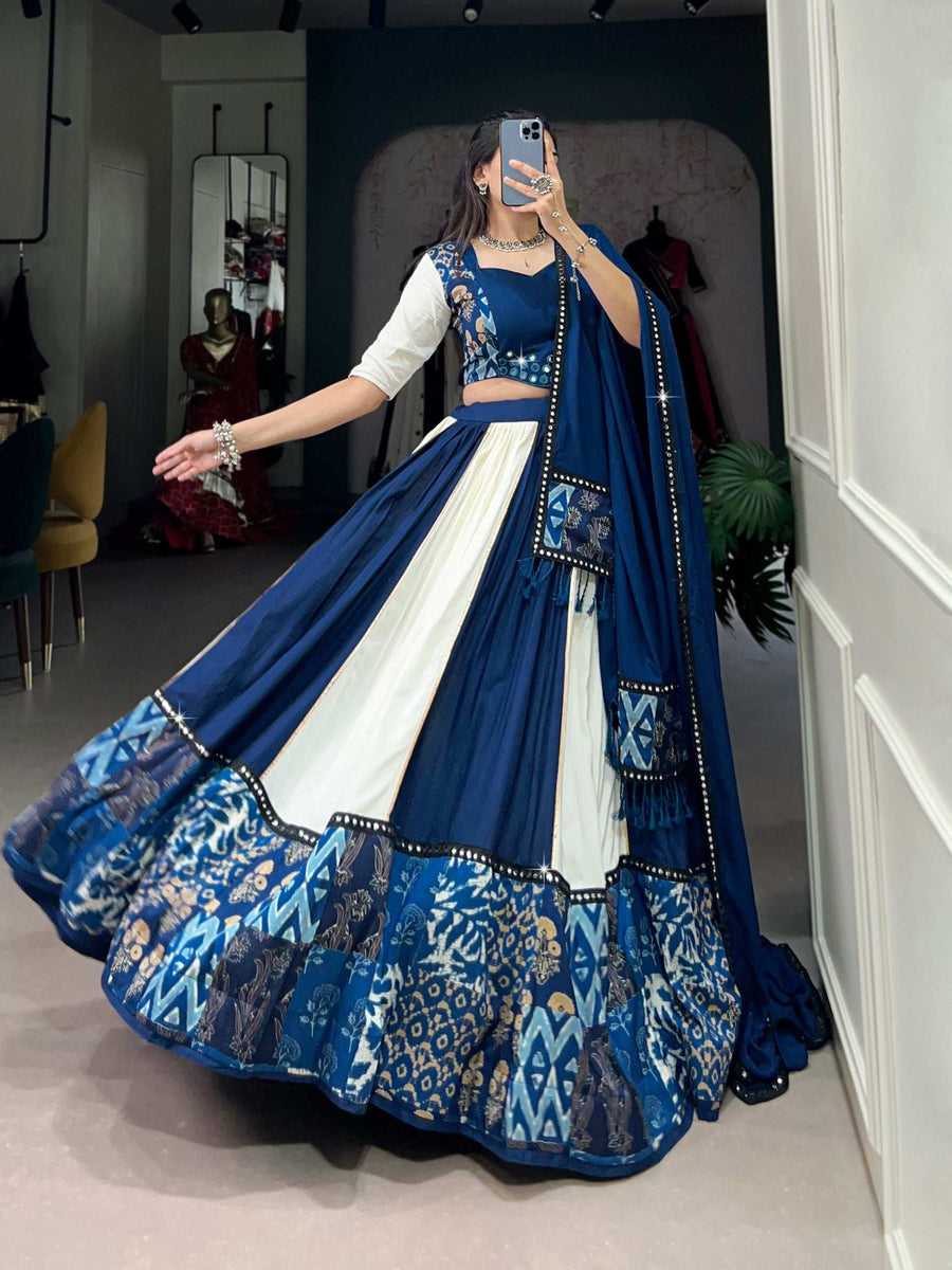 Full Length View of Blue LNB Lehenga Set with Dupatta and Blouse for Navratri 2025