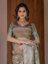 Olive Gold Banarasi Silk Saree with Intricate Paisley Zari Weaving & Tassel Detailing