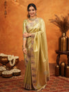 Olive Gold Banarasi Silk Embroidered Saree with Paisley Border & Zari Weaving | Heavy Embroidered Blouse with Tassels | Wedding & Festive Wear Saree