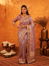 Lavender Purple Banarasi Silk Saree with Peacock Floral Embroidered Border & Zari Weaving | Premium Festive & Wedding Wear Designer Saree