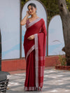 Wine Red Pure Handloom Cotton Saree with Silver Border & Tassel Detailing