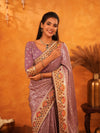 Lavender Purple Banarasi Silk Saree with Peacock Floral Embroidered Border & Zari Weaving | Premium Festive & Wedding Wear Designer Saree