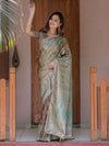 Olive Gold Banarasi Silk Saree with Intricate Paisley Zari Weaving & Tassel Detailing