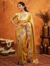 Golden Yellow Banarasi Silk Embroidered Saree with Paisley Border & Zari Weaving | Heavy Embroidered Blouse with Tassels | Wedding & Festive Wear Saree