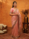 Soft Peach Pink Banarasi Silk Saree with Multicolor Peacock Floral Embroidered Border & Zari Weaving | Festive Wedding Wear Saree