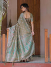 Olive Gold Banarasi Silk Saree with Intricate Paisley Zari Weaving & Tassel Detailing