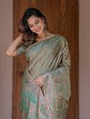 Olive Gold Banarasi Silk Saree with Intricate Paisley Zari Weaving & Tassel Detailing