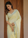 Sunshine Yellow Pure Handloom Cotton Saree with Subtle Striped Weaving & Tassel Detailing