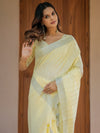 Sunshine Yellow Pure Handloom Cotton Saree with Subtle Striped Weaving & Tassel Detailing