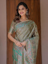 Olive Gold Banarasi Silk Saree with Intricate Paisley Zari Weaving & Tassel Detailing
