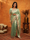 Mint Green Banarasi Silk Saree with Floral Embroidered Border & Zari Weaving | Designer Festive & Wedding Wear Saree